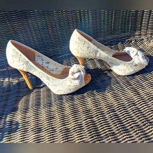 Lace Cork Heels with Bow